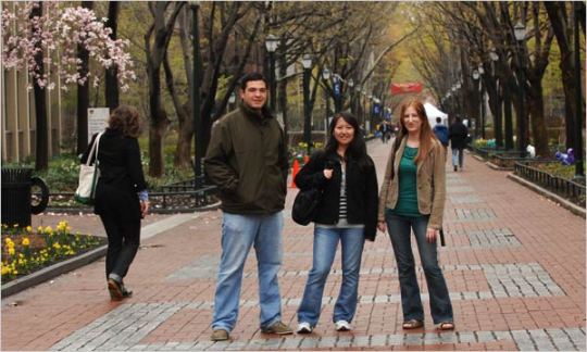 Daniel Miller, Nanxi Ling, center, and Jessica Levy are graduating from Wharton this spring. Many in the class of '09 are discouraged about job prospects. 